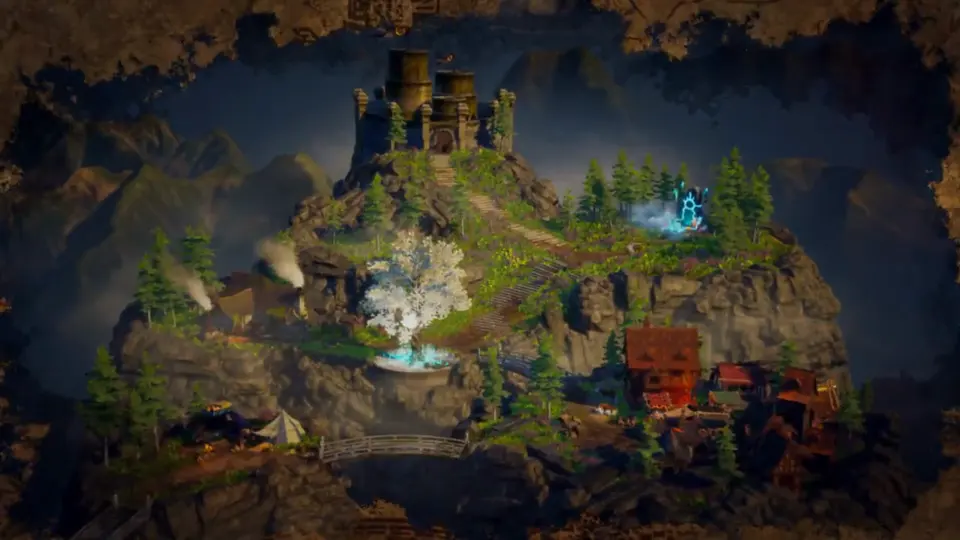 CryptoFights world island and arena seen from a wide perspective