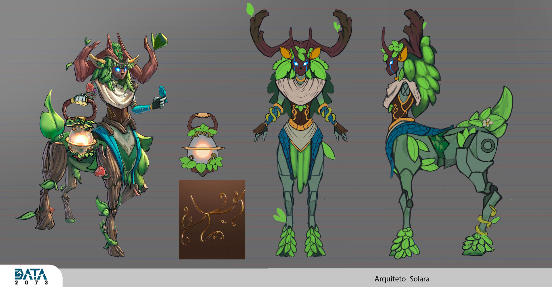 Solara Architect, a plant-like guardian with a deer body and glowing lantern