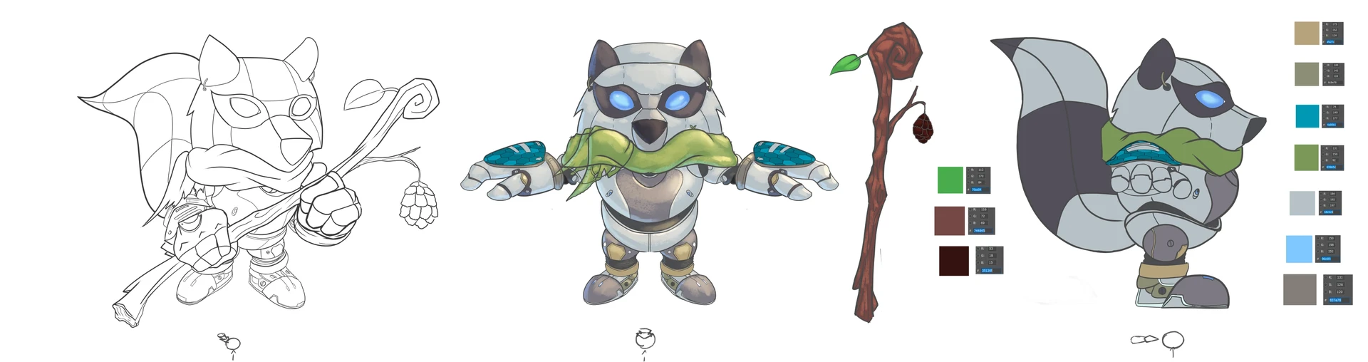 Turnaround, palette and props for the DATA 2073 Jenots character