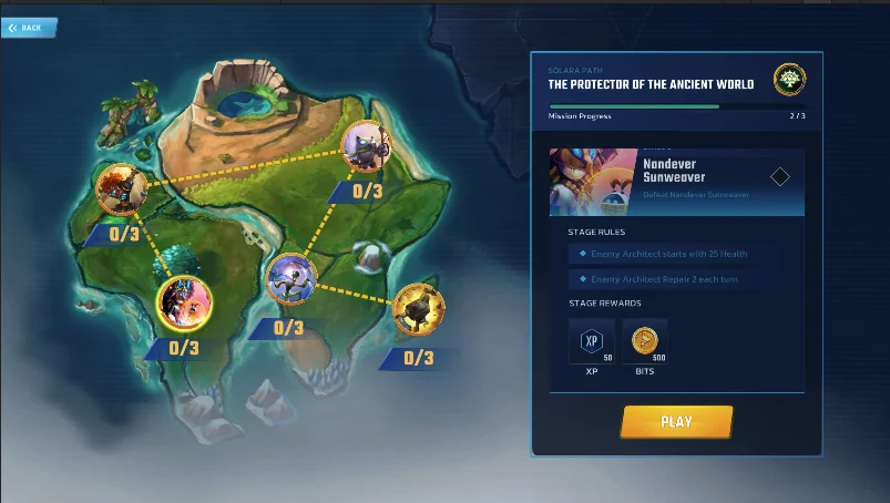 Campaign map with routes, missions and rewards