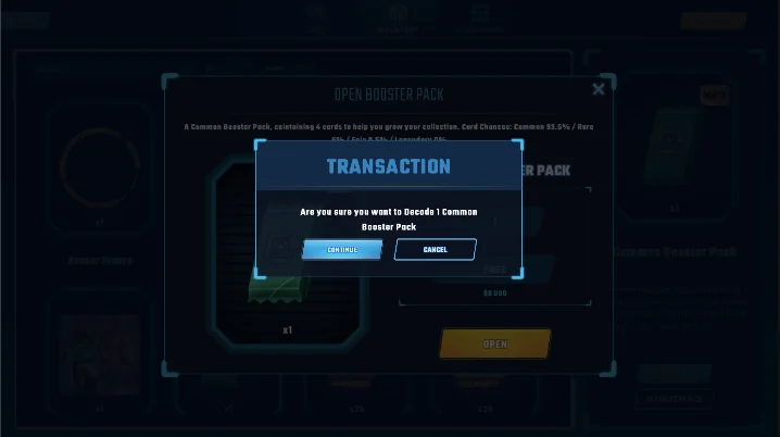 NFT booster pack transaction confirmation