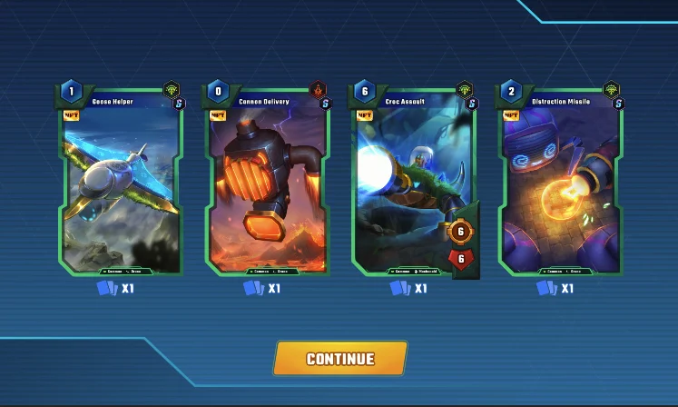 Four cards received as a reward